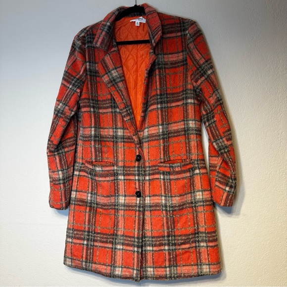 EN MERCI orange plaid single breasted shacket coat S - Picture 3 of 12